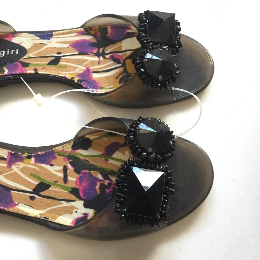 open toe beaded jelly flat shoes size 6